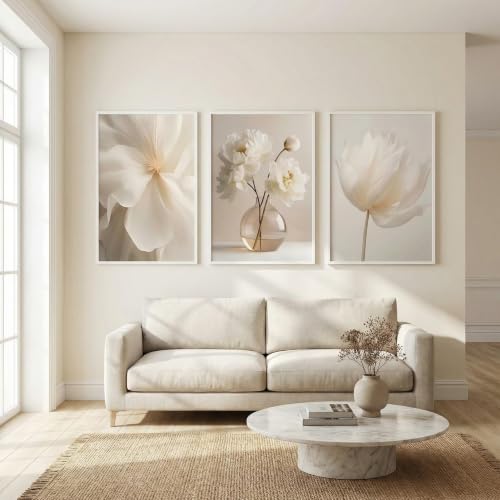 Toiles imprimées pivoines beiges au design abstrait moderne du milieu du siècle