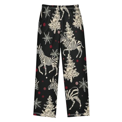 Zebra Xmas Tree Boys Long Pants Soft Trousers Elastic Waist Kids Lounge Bottoms with Pockets S-XL2