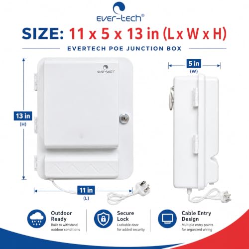 Image of Ever-tech ET-PBOD Outdoor PoE Box, Weather-Resistant Network Enclosure with 3-Socket PDU, Lockable Design and Cable Entry System, White