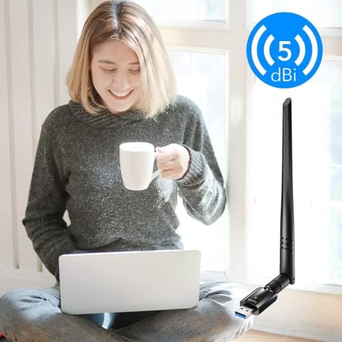 Image of Atevon Dual-Band WiFi Adapter with Antenna (Black) - 1200Mbps Wireless LAN Network Card for Desktop PC & Laptop - Supports 802.11ac, Easy Plug & Play Setup