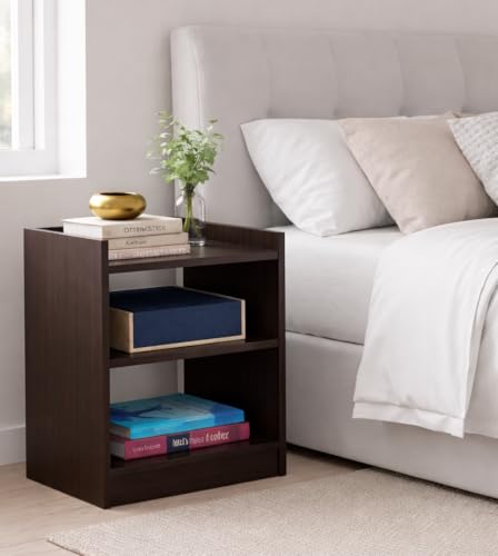 Image of Deion Modern Wooden Bedside Table for Bedroom & Living Room | Bed Side Table with 3-Tier Open Shelves Storage | Side Table /Night Stand /End Table /Sofa Side Stand for Home Decor | Dark Brown Finish