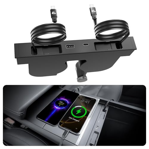 Image of USB Hub for Tesla Model Y Juniper Accessories 2026 & Model 3 Highland 2025 Accessories, Hidden Console Phone Charger Hub, Center Console Interior (2-Type C for ModelY /3 Juniper&Highland)