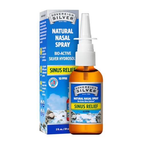 Sovereign Silver Sinus Relief Nasal Spray, 10 PPM Bio-Active Silver Hydrosol, Sinus Spray to Cleanse Mucus & Allergens, Drug-Free Nasal Cleanser, Non-Habit Forming - 2 fl oz (59mL)