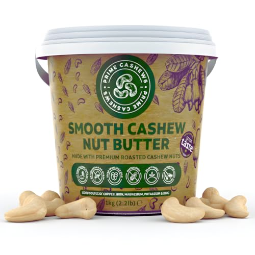 Prime Earth Smooth Cashew Nut Butter - Smooth Cashew Spread/Paste - 1kg - Award Winning - Made With 100% Cashew Nuts - No Oil Salt & Sugar - Vegan Keto & Paleo - Made In The UK