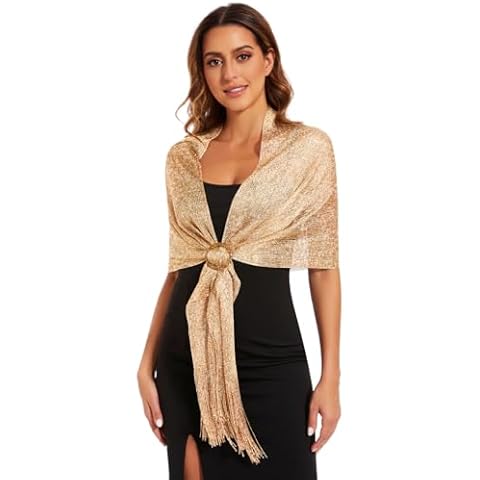 KUNINDOME Sparkling Metallic Shawls and Wraps with Buckle,for Evening Party Wedding Bride Bridesmaid, Gold Cover