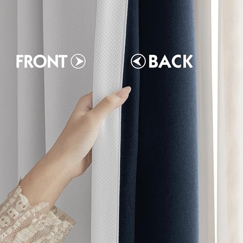 Image of FMFUNCTEX 100% White Blackout Curtains for Bedroom,White Weave Textured Curtains 90 Inches Long Thermal Insulated Curtain for Living Room, Black Out Drapery Grommet Room Darkening 2 Panels New