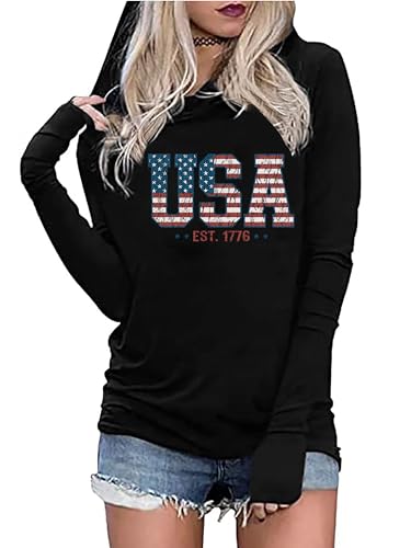 LHBNK USA Flag Fashion Hoodie for Women: Patriotic Shirts Fourth of July Long Sleeve Hoodie Pullover Tops