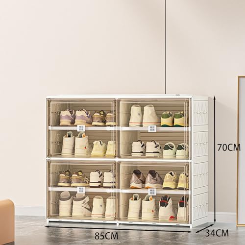 Meuble à chaussures pliable avec portes transparentes au format compact