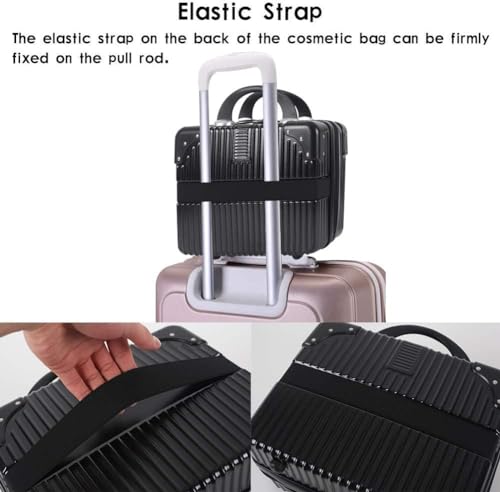 Image of Portable Hard Shell Cosmetic Bag Travel Case, Small Travel Hand Luggage with Elastic Band, Mini Abs Carrying Makeup Case Suitcase (B-Black)