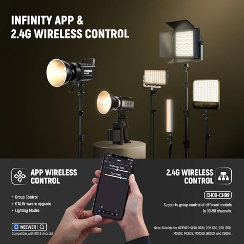 Image of NEEWER FS300B 300W LED Studio Video Light, Bi Color COB Continuous Lighting with 2.4G /APP Control 44500Lux /1m 2700K-6500K CRI97+, 12 Scenes, Bowens Mount Spotlight for Photography Recording Streaming