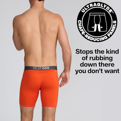STEP ONE Mens Boxer Briefs, 1 Pair – Viscose from Bamboo Anti-Chafing Underwear for Men, Comfortable Moisture-Wicking Boxers with 3D Pouch Orange L4