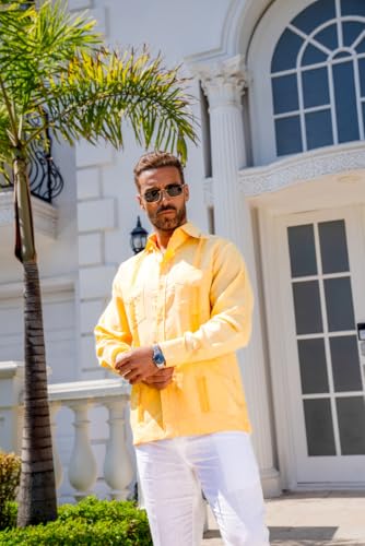 Mojito Men's 100% Linen Four-Pocket Long Sleeve Guayabera Shirt4