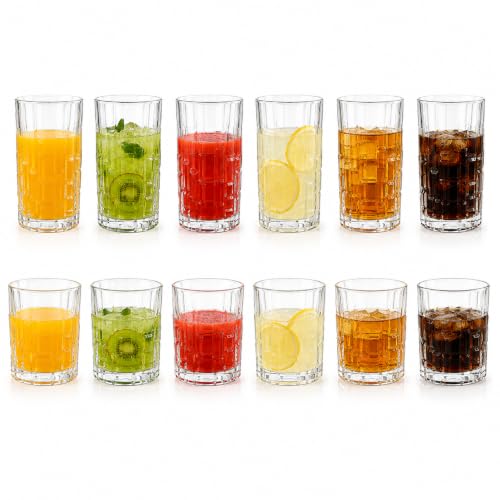 Image of bellemax 270 ML & 330 ML Juice & Whisky Glasses | 6 Pcs Juice Glasses + 6 Pcs Tall Glasses | Premium Drinking Tumbler Glass for Water, Juice Set of 12