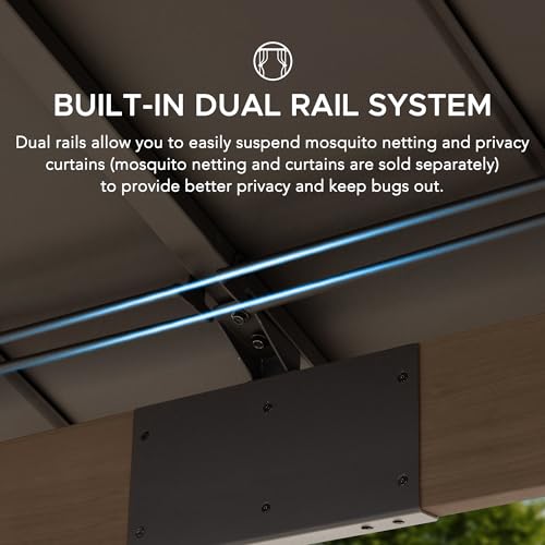 SUNJOY 12 x 20 ft. Wood Gazebo, Outdoor Patio Cedar Framed Wooden Hardtop Gazebo with 2-Tier Metal Roof, Suitable for Patios, Lawn, and Backyard, Dark Brown Roof + Dark Wood Frame - Image 3