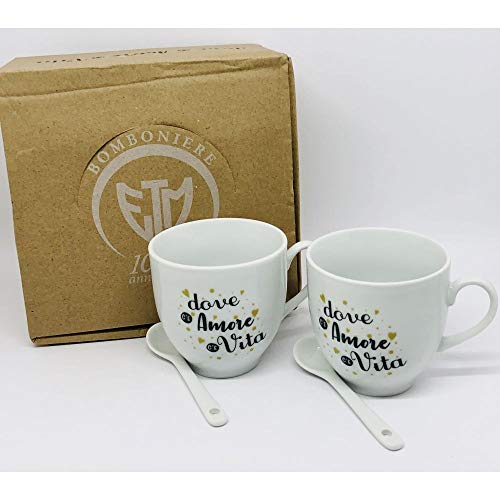 MULTICOLORE 3 PZ FANTASIA Set 2 tazze tazzine caffé cappuccino porcellana BOMBONIERA