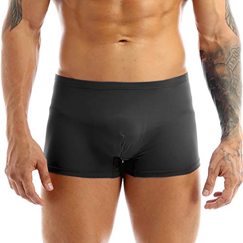 Choomomo Calzoncillos tipo bóxer para hombre, suaves, de seda de hielo, ropa interior sexy Negro XL