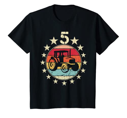 Niños 5th Birthday Tractor Quinto 5 Años De Edad Cumpleaños Niño Niña Camiseta