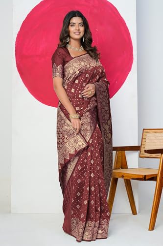 Image of MIRCHI FASHION Women Saree | Banarasi Silk Woven Design Daily Regular Use Sari with Blouse