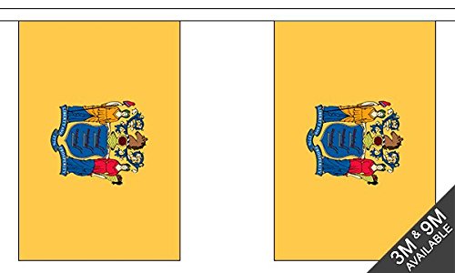 Flagtex New Jersey Fabric Bunting – 3m with 10 Flags – Indoor & Outdoor Decoration – String Flags Banners NJ State USA American Northeast Mid-Atlantic