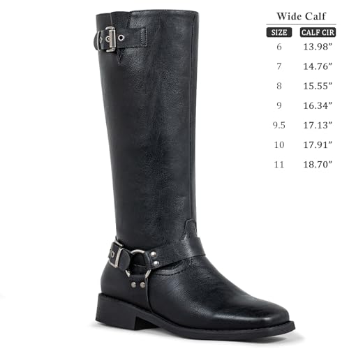 SheSole Wide Calf Knee High Boots for Women (Fits 14"-18" Calves) - Low Heel & Adjustable Buckle | Roomy Square Toe | Full Side Zipper | Straight-Leg for Style & Comfort4