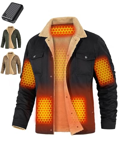 Men Graphene Heated Jacket Battery Pack Included Casual Fleece Lined Sweater Sweatshirt Vest Electric Heating Coat Warming Self Heating Hoodie Apparel Clothes Winter Outdoor Work Research Accessories