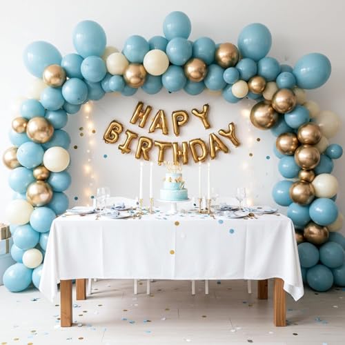 Image of RUBFAC 129pcs Dusty Blue Balloons Different Sizes 18 12 10 5 Inch Latex Haze Blue Balloon Garland Arch for Party Decoration Birthday Wedding Engagements Anniversary Baby Shower Party Supplies