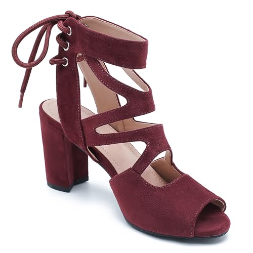 Image of fereshte Women's Lace-Up Gladiator Sandals, Block Heel Open Toe Strappy Shoes