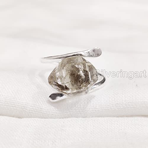 Natural Herkimer Diamond Ring, Rough Herkimer Diamond Ring, Birthstone, Cross Band, 925 Sterling Silver, Womens Ring, Christmas, Thanksgiving, Handmade, Statement Jewelry, Rough Gemstone Jewelry #TOP5