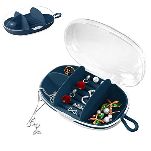 Travel Acrylic Jewelry Box, Small Travel Jewelry Organizer Case for Traveling,Clear Jewelry Box for Women Girls(Earing, Necklace,Ring) (Lake Blue)