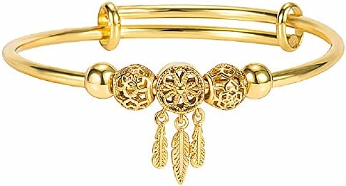 Fuqimanman2020 Silver Dream Catcher Feather Tassel Bracelet Bangle Adjustable Bar for Women Girls Friendship Christmas Mother's Day Jewelry-Gold