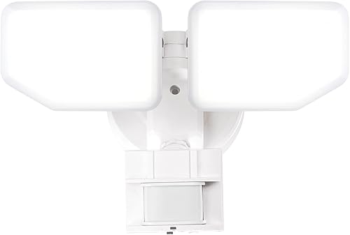 Luz de seguridad LED con sensor de movimiento de 30 W para exteriores, 180 grados, 2600 LM, 5100 K, ETL, resistente al agua, 2 cabezales ajustables