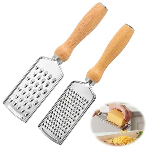 2 Stück Edelstahl Reibe Set, Käsereibe & Zester mit 2 verschiedenen Lochgrößen, Vielseitige Küchenreibe für Parmesan, Zitronenschale Knoblauch Ingwer Muskatnuss Spülmaschinengeeignet In Silber Braun
