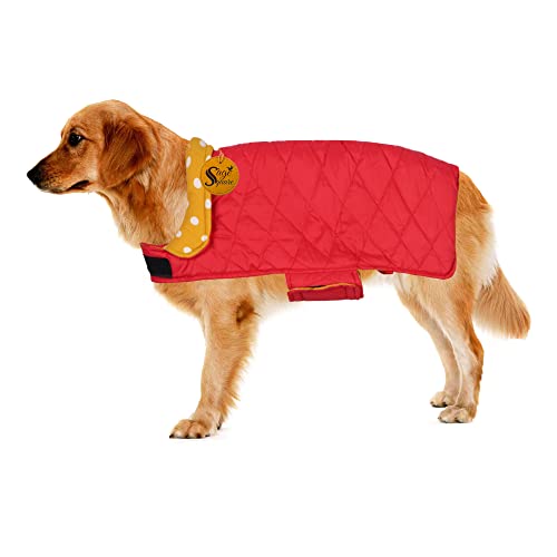 Image of Sage Square 2 in 1 Premium Reversible Double Side Dog Coat, Ultra Warm Windproof Winter, Thicker Fleece Jacket for Cold Weather (Yellow and Red) (Small-Medium) (14 Inches)