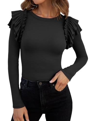 Tankaneo Womens Ruffle Long Sleeve Shirts Fitted...