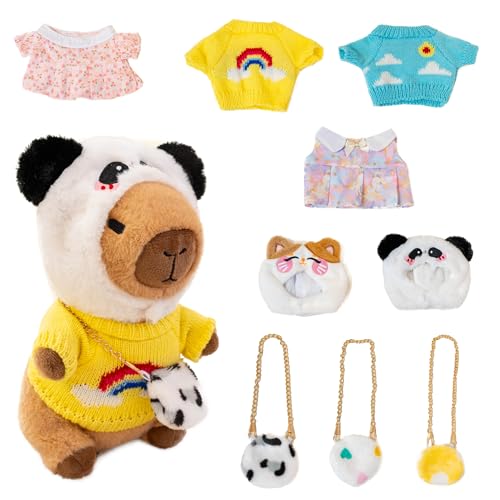 Image of Capybara Plush for Boys Girls Birthday Dress Up Cute Plushies,10 Pcs Set,9 Clothes and Accessories Kawaii Stuffed Animal Plushie Toy, Soft Peluche Doll for Kids 10.2 in