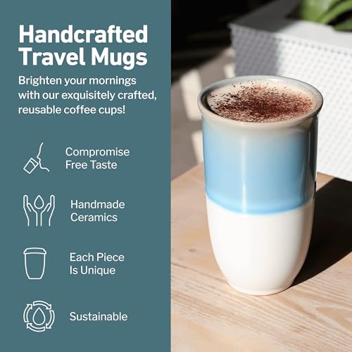 Image of NOVA CERAMICS Travel Coffee Tumbler - Travel Mug - On the Go Coffee Mug - Microwave & Dishwasher Safe Green CoffeeTumbler - Gifts For Women Men Him Her - 16oz - Lagoon
