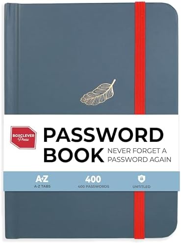 Boxclever Press Password Book. Never Forget a Password Again! Untitled Password Keeper Book to Keep Your Internet Details Safe. Password Book with Alphabetical Tabs for Home Or Office - 6 x 4.5''