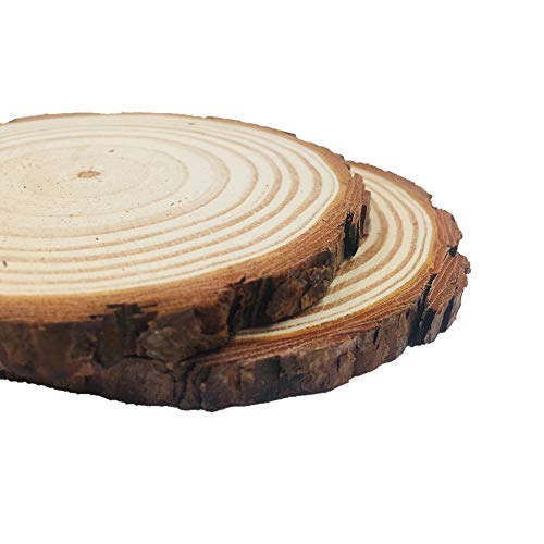 10Pcs Wood Slices 4-4.7 Inch Unfinished Natural With Tree Barks Diameter Large Circle Rustic Wedding Centerpiece Disc Coasters Christmas Ornaments Diy Woodland Projects Table Chargers Wedding #TOP4
