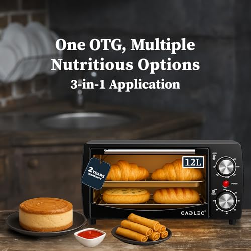 Image of Cadlec Cruise Pro 12L Multi-Function OTG for Kitchen, 1000W Oven Toaster Griller, Bake Grill Toast, Oven for Baking, Adjustable Temperature & Timer, Black, 2 Year Warranty