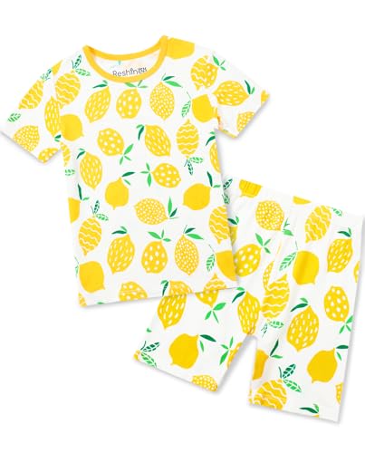 babee Reshinee Bamboo Viscose Toddler Girls Kids Short Sleeve Pajamas 2-3T Years Yellow Lemon Summer Cool Soft 2pcs Set Pjs Pyjamas Jammies