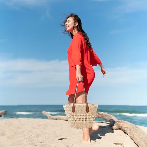Straw Beach Tote Bag for Women Large Woven Handbags with Zipper and Ribbon Summer Shoulder Bag for Travel Vacation Casual Use2