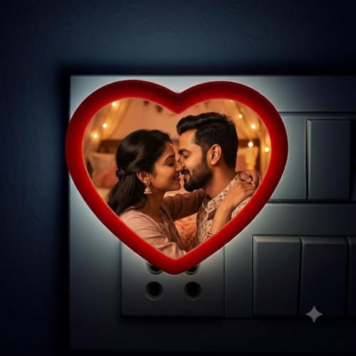 Image of EVOTECH Customized Night Lamp, Photo Lamp | Custom LED Lamp with Photo, 4 x 4 Inch | Plug-in AC Power | Personalized Gift for Birthday, Anniversary, Couple, Home Decor, Dim Light (Red Heart)