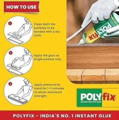 Image of POLYfix Instant WPC /PVC Glue - Ideal for Wood,Mica,Acrylic Sheets, Ceramics, Stone, WPC /PVC boards, Gypsum and Particle Boards-Strong Bond and Quick Setting Formula (125g)