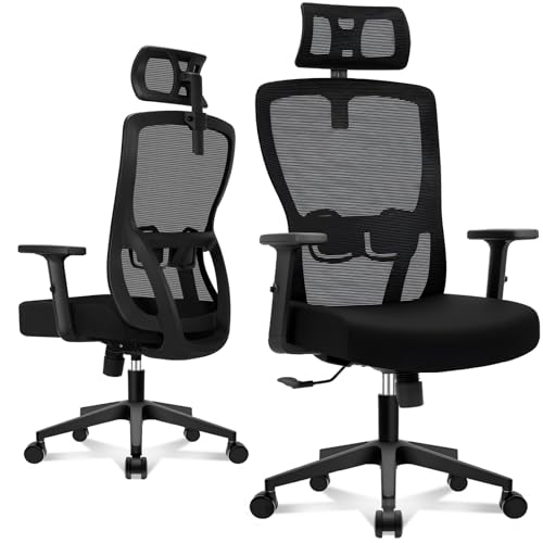 Durrafy Ergonomischer Bürostuhl, Schreibtischstuhl Höhenverstellbar, Drehstuhl mit Verstellbarer Lendenwirbelstütze und Kopfstütze, 90°-130°Liegefunktion, Bürostuhl bis 150 kg Belastbar, Schwarz