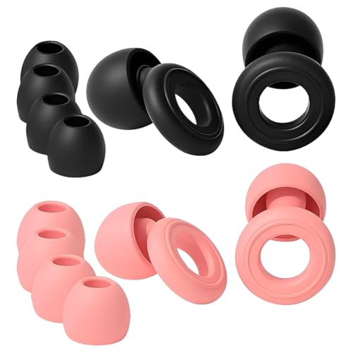 VRYNDH 2 pcs Tapones para los oídos ultra cómodos y antirruido para dormir, tapones oidos ruido dormir,concentrarse, viajar y personas sensibles al ruido | (Negro + Rosa)
