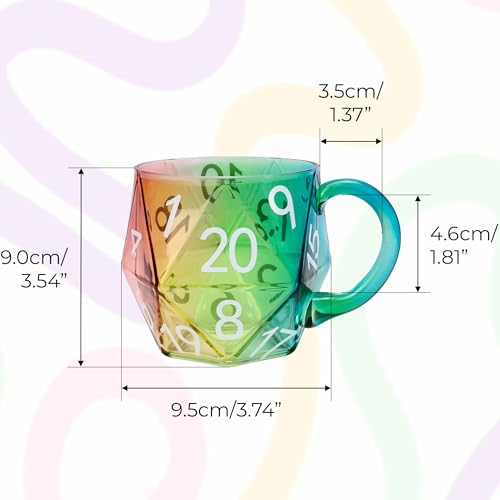 Taza de vidrio D20 arcoíris con mango, 20 caras miniatura 2