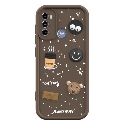 Image of Pikkme Back Cover for Motorola Moto G60 / G40 Fusion | 3D Bear Silicone Cute & Fun Coffee Cartoon | Full Body Protection Bumper Case (Brown)
