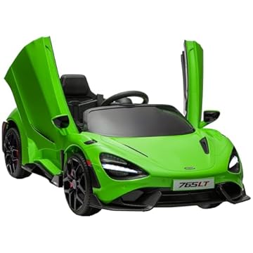 AIYAPLAY McLaren 765LT Licensed Electric Car for Kids with Butterfly Doors, 12V Kids' Electric Ride on with Remote Control, Transport Wheels, LED Lights, MP3 Music, Horn, for 3-6 Years, Green