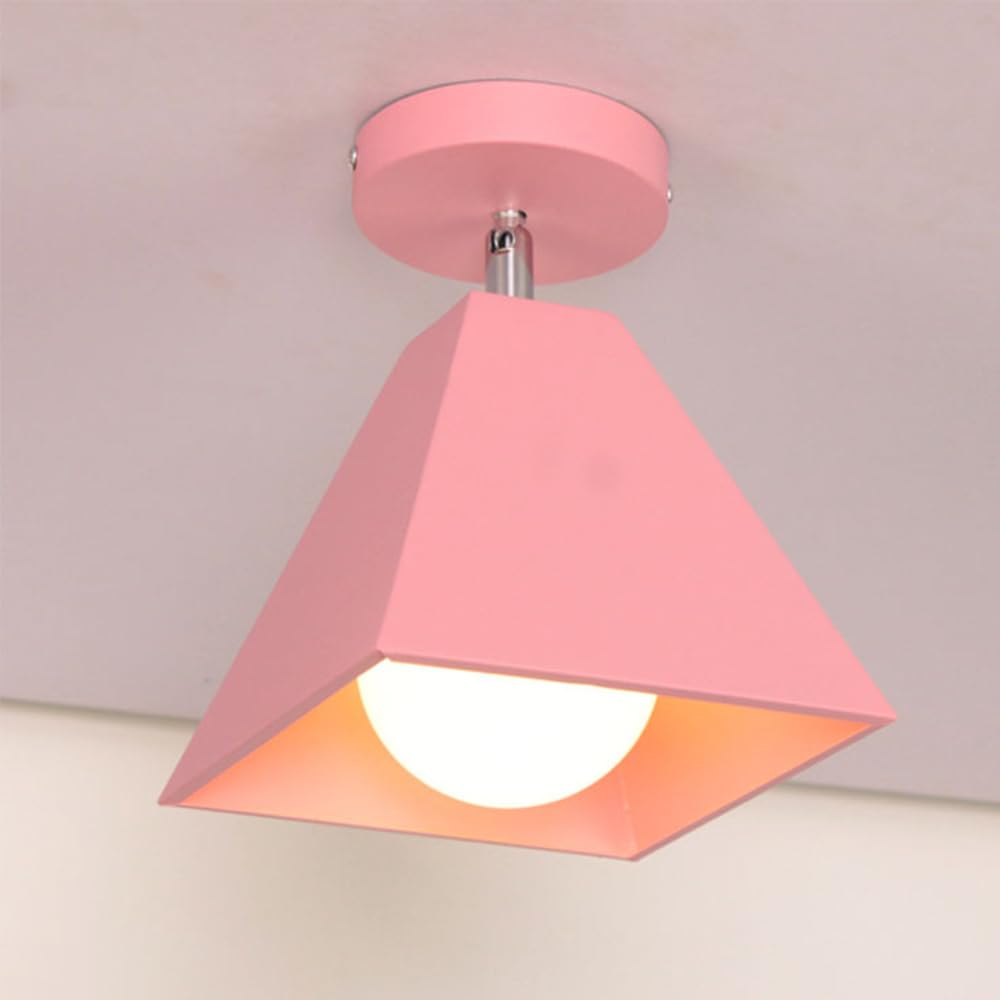 LYMSXAZOU Hallway Light, E27 Semi Flush Mount Chandelier, Modern Colored Metal Ceiling Light Fixtures, Kitchen Fixtures for Bedroom Garage Bathroom Balcony Corridor Stair Aisle Lamp(Color:Pink)