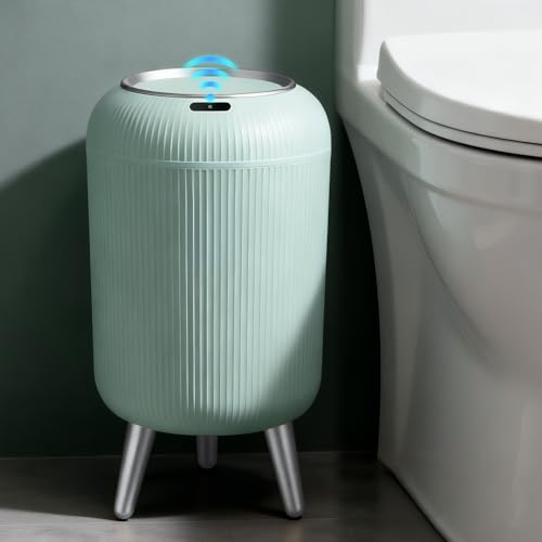 Image of Automatic Motion Sensor Bathroom Trash Can Touchless,3 Gallon /11L Smart Garbage Bin,Mini Trash Can with Removable Legs for Toilet,Kitchen,Bedroom,Office,Smart Plastic Electric Garbage Cans-Blue